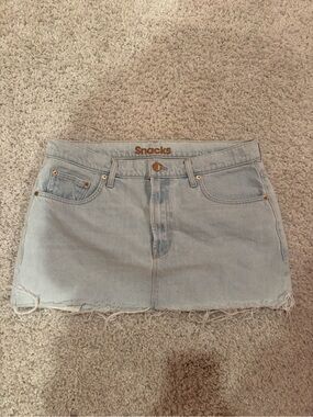MOTHER Light Blue Denim Mini Skirt with Frayed Hem